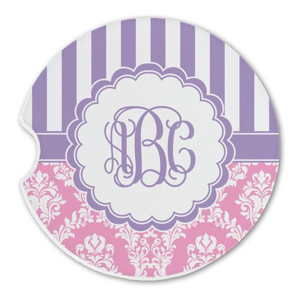 Custom Pink & Purple Damask Sandstone Car Coaster - Single (Personalized)