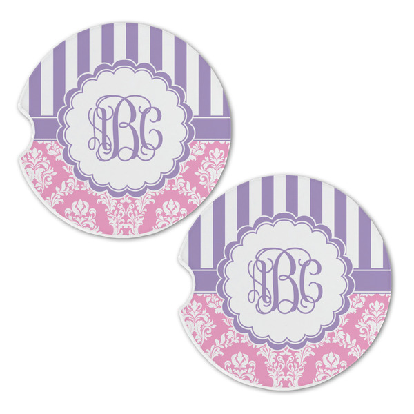 Pink & Purple Damask Sandstone Car Coasters - Set of 2