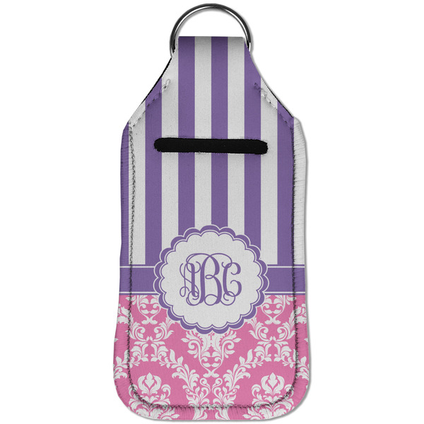 Pink & Purple Damask Sanitizer Holder Keychain - Large (Front)