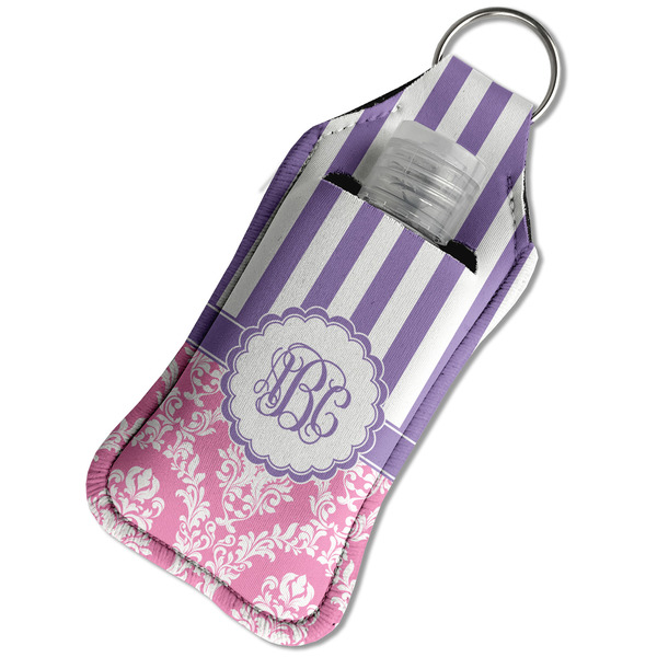 Pink & Purple Damask Sanitizer Holder Keychain - Large in Case