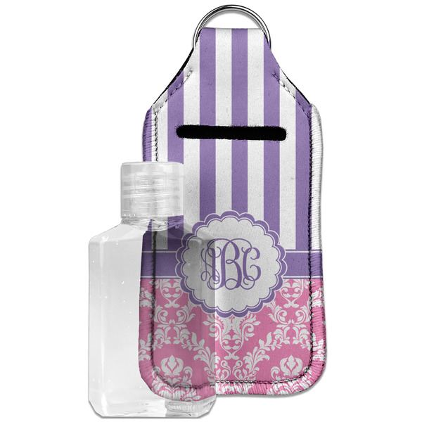 Custom Pink & Purple Damask Hand Sanitizer & Keychain Holder - Large (Personalized)
