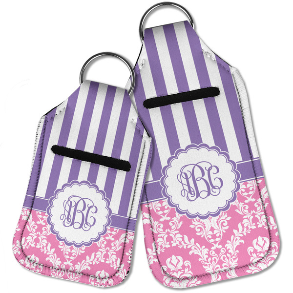 Pink & Purple Damask Sanitizer Holder Keychain - Parent Main