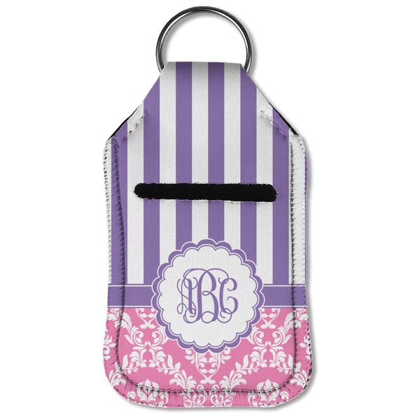 Pink & Purple Damask Sanitizer Holder Keychain - Small (Front Flat)