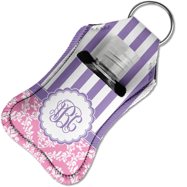 Pink & Purple Damask Sanitizer Holder Keychain - Small in Case