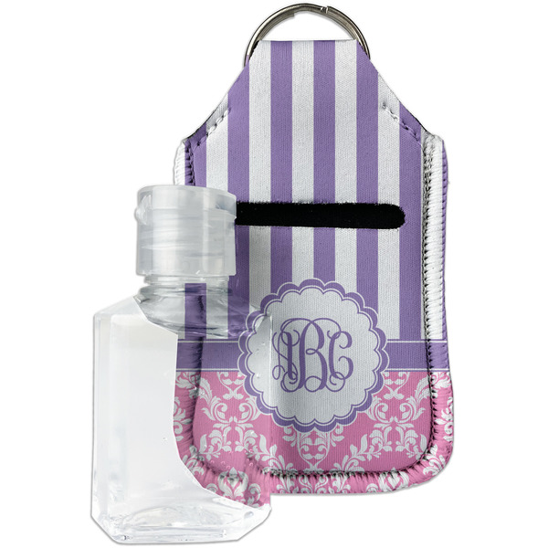 Custom Pink & Purple Damask Hand Sanitizer & Keychain Holder - Small (Personalized)