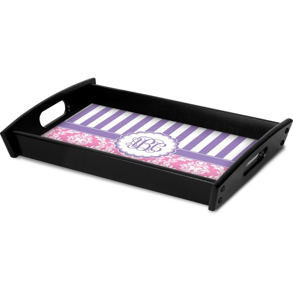 Pink & Purple Damask Serving Tray Black - Corner
