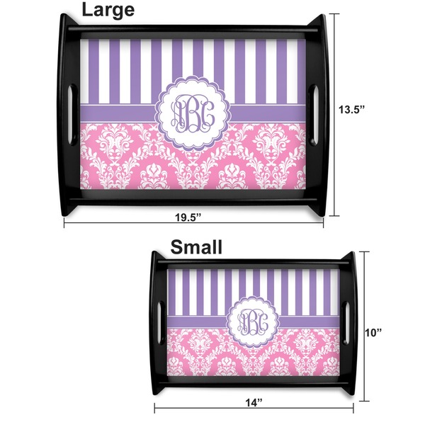 Pink & Purple Damask Serving Tray Black Sizes