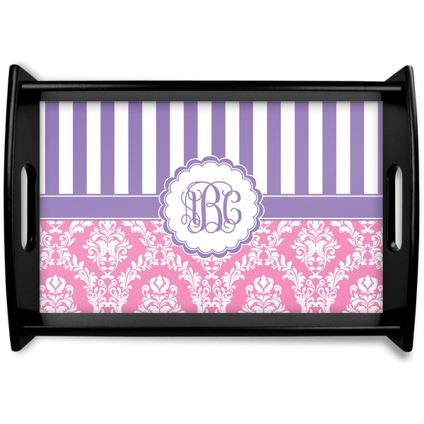 Custom Pink & Purple Damask Wooden Tray (Personalized)