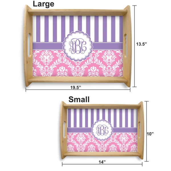 Pink & Purple Damask Serving Tray Wood Sizes