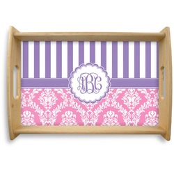 Pink & Purple Damask Natural Wooden Tray - Small (Personalized)