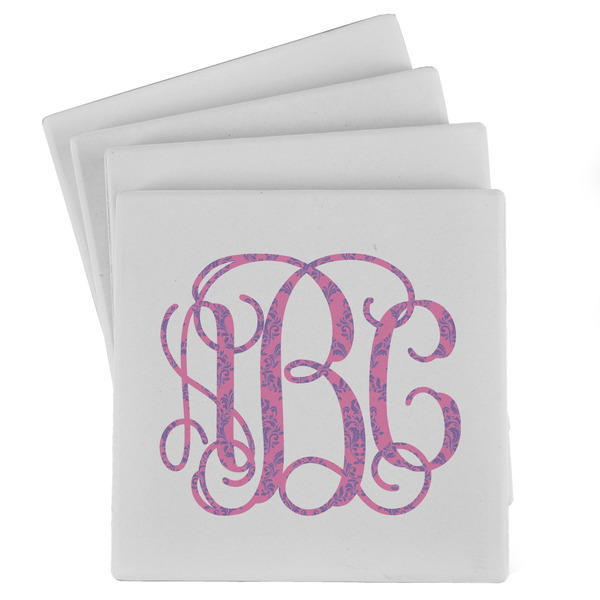 Custom Pink & Purple Damask Absorbent Stone Coasters - Set of 4 (Personalized)