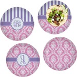 Pink & Purple Damask Set of 4 Glass Lunch / Dinner Plate 10" (Personalized)