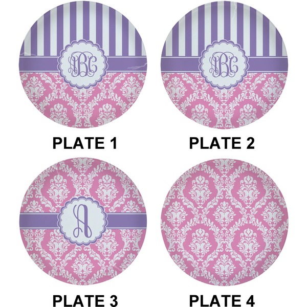 Pink & Purple Damask Set of Lunch / Dinner Plates (Approval)