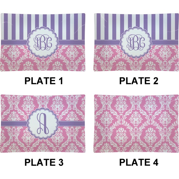 Pink & Purple Damask Set of Rectangular Appetizer / Dessert Plates (Approval)