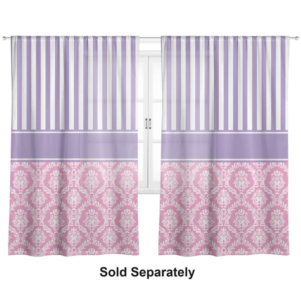 Pink & Purple Damask Sheer Curtains