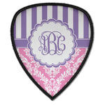 Pink & Purple Damask Iron on Shield Patch A w/ Monogram