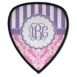 Pink & Purple Damask Iron on Shield Patch A w/ Monogram
