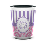 Pink & Purple Damask Ceramic Shot Glass - 1.5 oz - Two Tone - Single (Personalized)