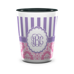 Pink & Purple Damask Ceramic Shot Glass - 1.5 oz - Two Tone - Set of 4 (Personalized)
