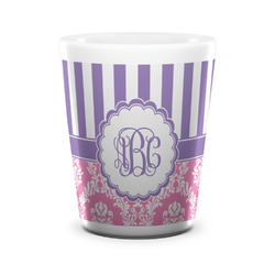 Pink & Purple Damask Ceramic Shot Glass - 1.5 oz - White - Set of 4 (Personalized)