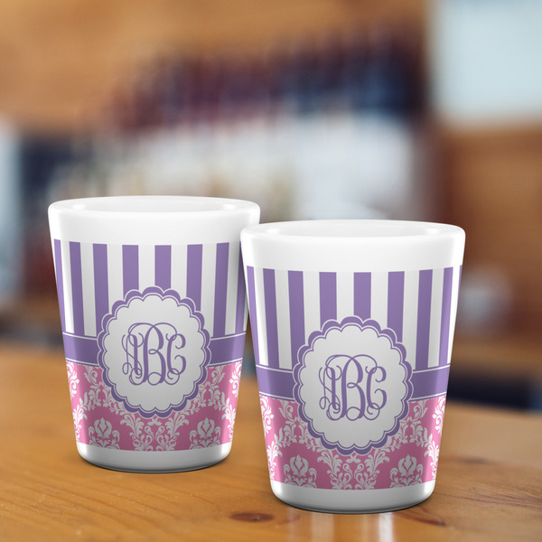 Pink & Purple Damask Shot Glass - White - LIFESTYLE