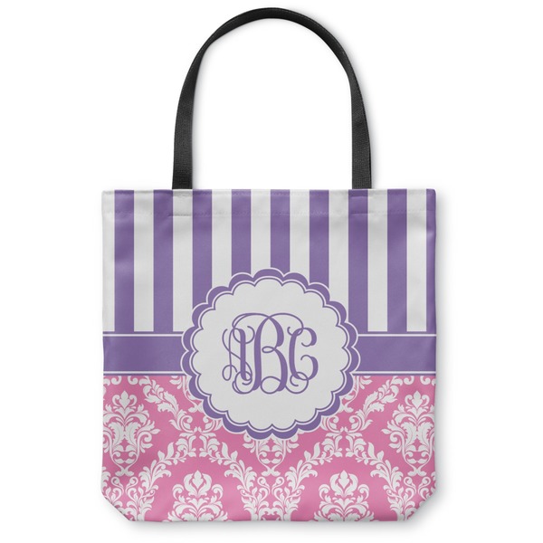 Custom Pink & Purple Damask Canvas Tote Bag - Large - 18"x18" (Personalized)