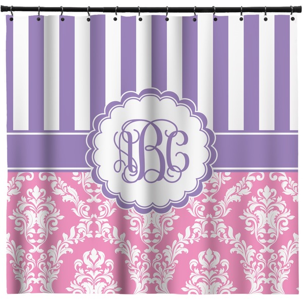 Custom Pink & Purple Damask Shower Curtain (Personalized)