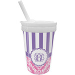 Pink & Purple Damask Sippy Cup with Straw (Personalized)