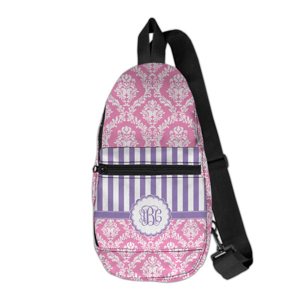 Custom Pink & Purple Damask Sling Bag (Personalized)