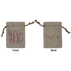 Pink & Purple Damask Small Burlap Gift Bag - Front & Back (Personalized)