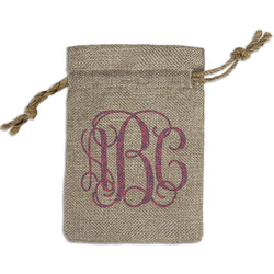 Pink & Purple Damask Small Burlap Gift Bag - Front (Personalized)