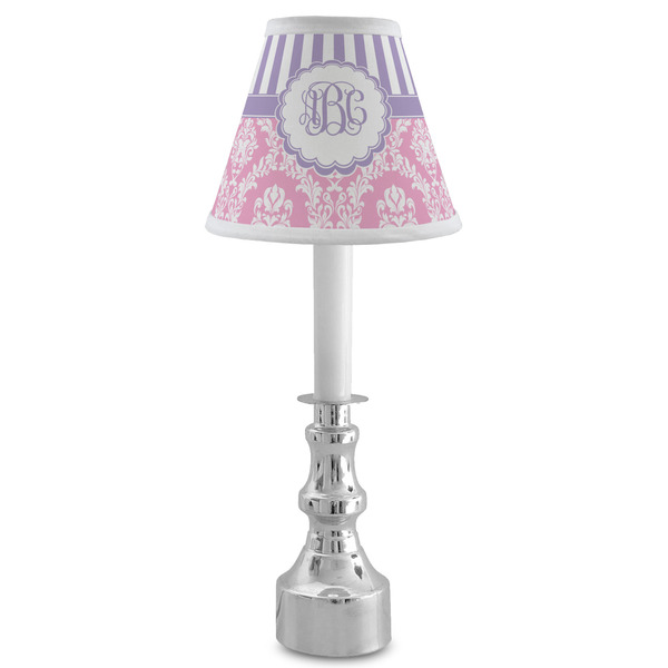 Pink & Purple Damask Small Chandelier Lamp - LIFESTYLE (on candle stick)