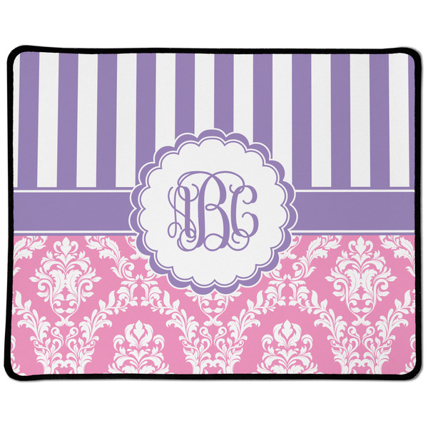 Custom Pink & Purple Damask Large Gaming Mouse Pad - 12.5" x 10" (Personalized)