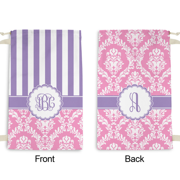 Pink & Purple Damask Small Laundry Bag - Front & Back View