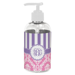 Pink & Purple Damask Plastic Soap / Lotion Dispenser (8 oz - Small - White) (Personalized)