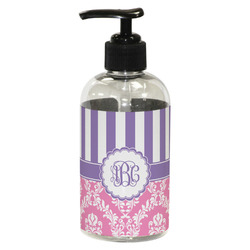 Pink & Purple Damask Plastic Soap / Lotion Dispenser (8 oz - Small - Black) (Personalized)