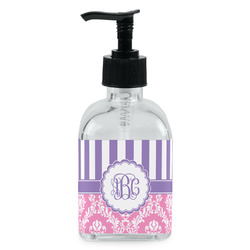 Pink & Purple Damask Glass Soap & Lotion Bottle - Single Bottle (Personalized)
