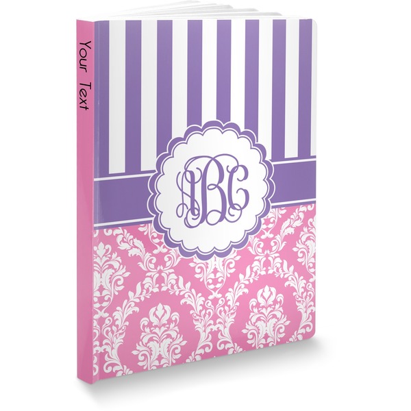 Custom Pink & Purple Damask Softbound Notebook - 5.75" x 8" (Personalized)