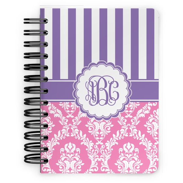 Custom Pink & Purple Damask Spiral Notebook - 5x7 w/ Monogram