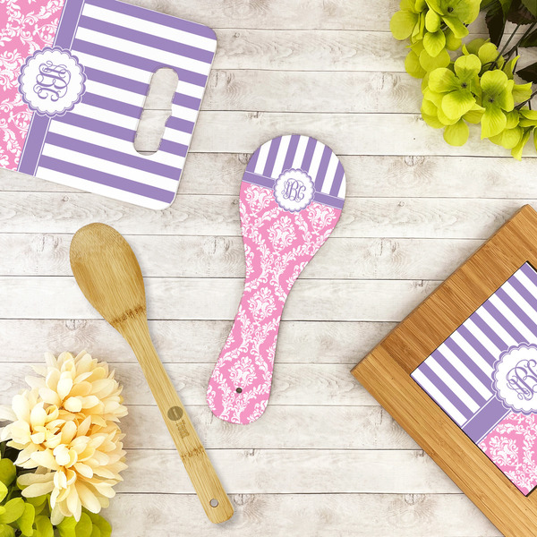 Pink & Purple Damask Spoon Rest Trivet - LIFESTYLE