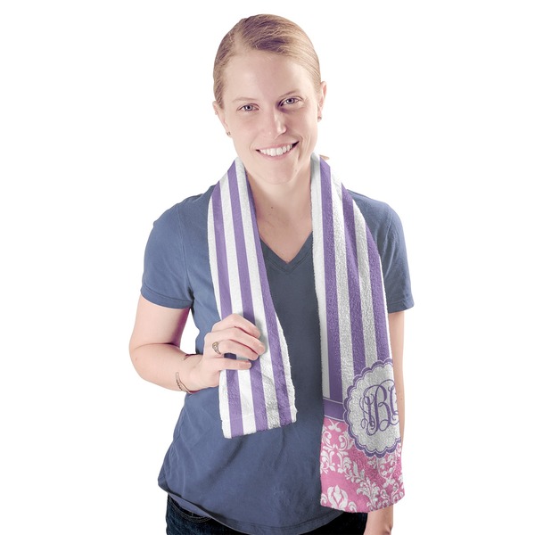 Pink & Purple Damask Sport Towel - Exercise use - Model