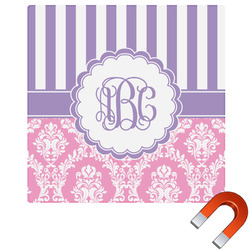 Pink & Purple Damask Square Car Magnet - 6" (Personalized)