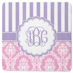 Pink & Purple Damask Square Rubber Backed Coaster (Personalized)