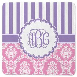 Pink & Purple Damask Square Rubber Backed Coaster (Personalized)