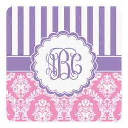 Pink & Purple Damask Square Decal - Small (Personalized)