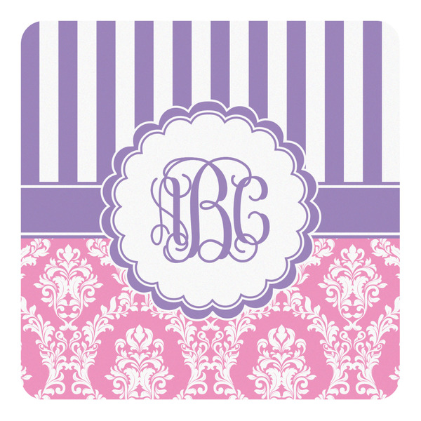 Custom Pink & Purple Damask Square Decal - Small (Personalized)