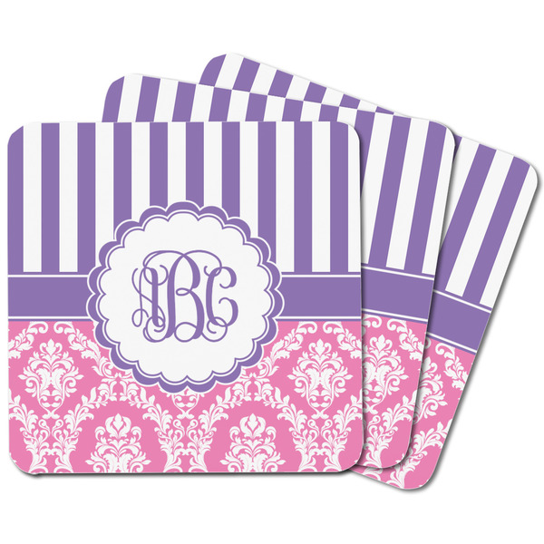 Pink & Purple Damask Square Fridge Magnet - MAIN