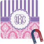 Pink & Purple Damask Square Fridge Magnet (Personalized)