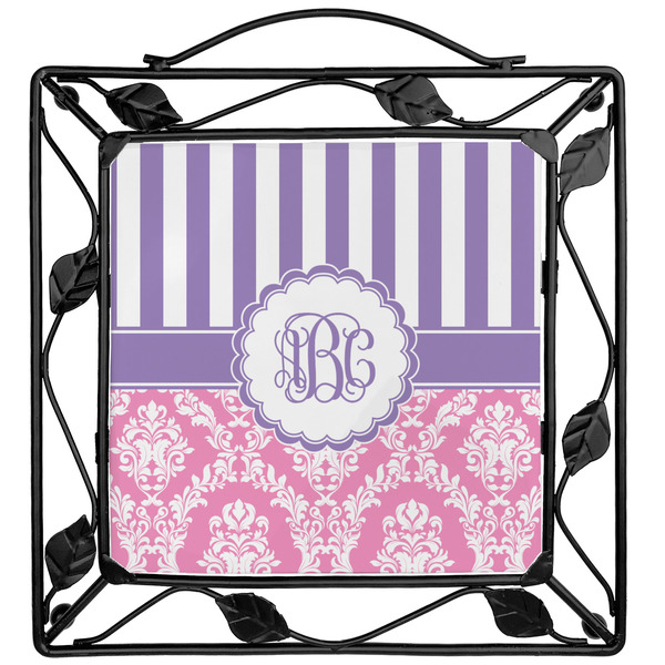 Custom Pink & Purple Damask Square Trivet (Personalized)