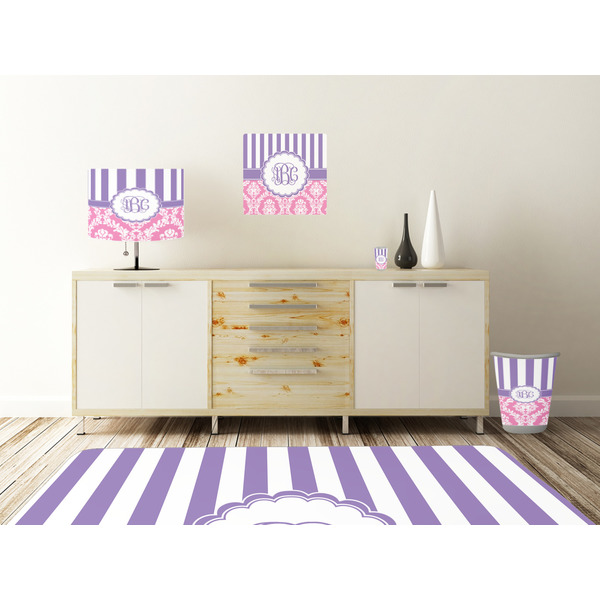 Pink & Purple Damask Square Wall Decal Wooden Desk